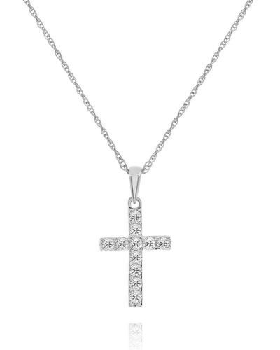 Diana M. Jewels 14 Kt White Gold Diamond Pendant With Cross-shaped Design Adorned With 0.15 Cts Tw Diamonds - Metallic