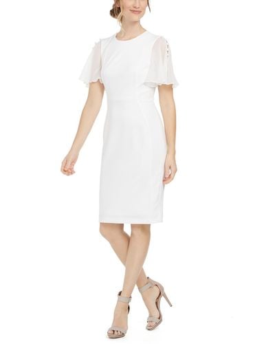 Calvin Klein Crepe Chiffon Sheath Dress - White
