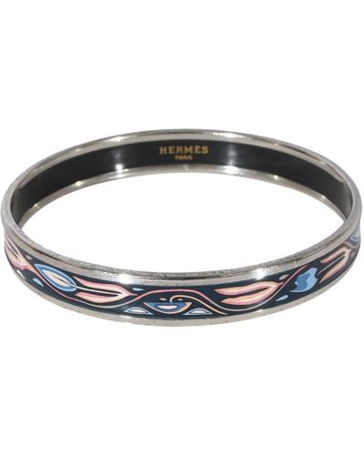 Hermès Narrow Enamel Bracelet With Pink & Blue Design Palladium Plated (67mm) - Black