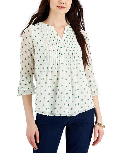 Charter Club Petites Pindot Pintuck Blouse - White