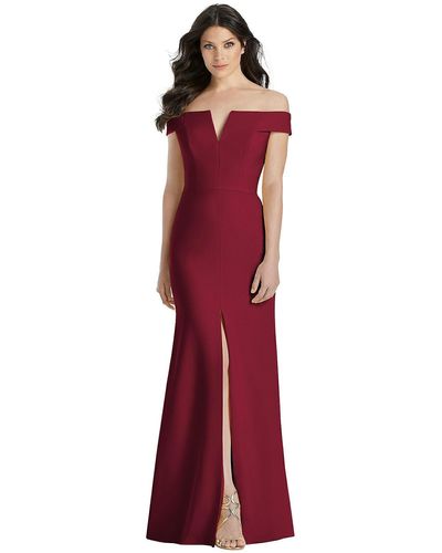Dessy Collection Off-the-shoulder Notch Trumpet Gown With Front Slit - Red