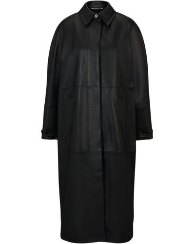 BOSS Relaxed-fit Coat In Nappa Leather With Concealed Closure - Black