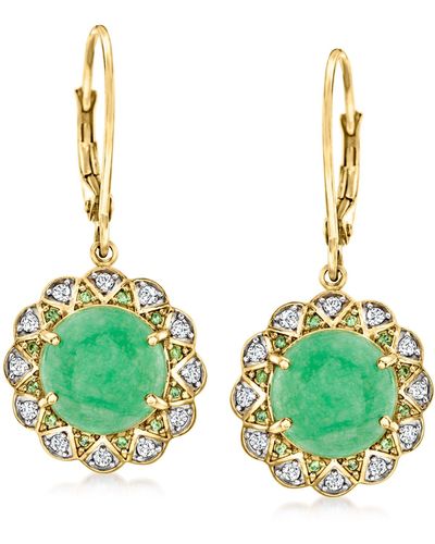 Ross-Simons Jade And . White Zircon Drop Earrings With . Tsavorites - Green