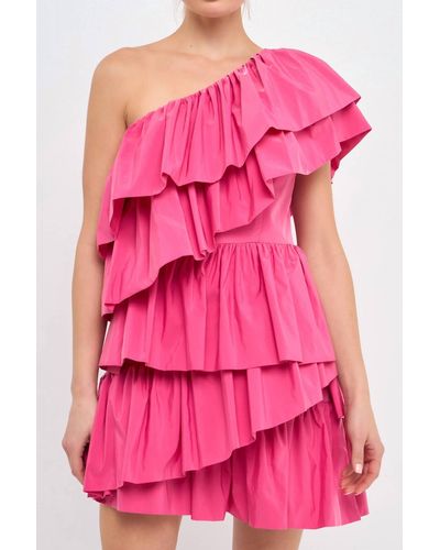 Endless Rose One-shoulder Ruffled Mini Dress - Pink