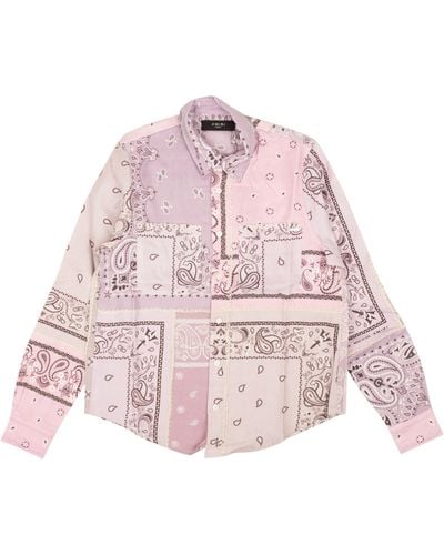 Amiri Lavender Cotton Bandana Reconstructed Flannel Shirt - Pink