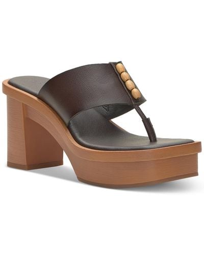 Lucky Brand Faux Leather Clog Platform Sandals - Brown