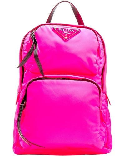 Prada Neon Tessuto Nylon Triangle Logo Small Sling Backpack Bag - Pink