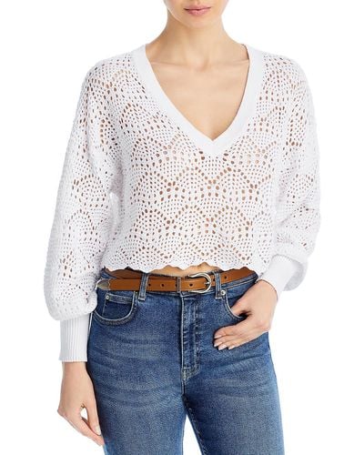 Aqua Crochet Cropped V-neck Sweater - White