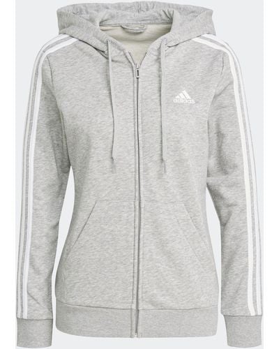 adidas Essentials French Terry 3-stripes Full-zip Hoodie - Gray