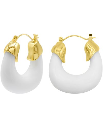 Adornia 14k Gold Plated White Lucite Boxy Hoop Earrings - Metallic