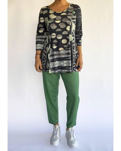 Grizas 3/4 Sleeve Knit Tunic In Black/mint Print - Green
