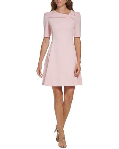 DKNY Knit Foldover Fit & Flare Dress - Pink