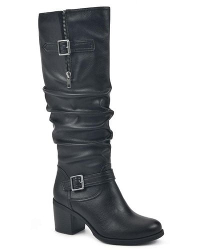 White Mountain Desirable Faux Leather Wide Calf Knee-high Boots - Black