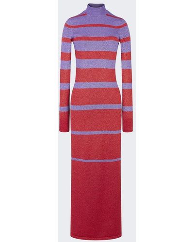 Rabanne Metallic Stripe Knitted Dress - Red