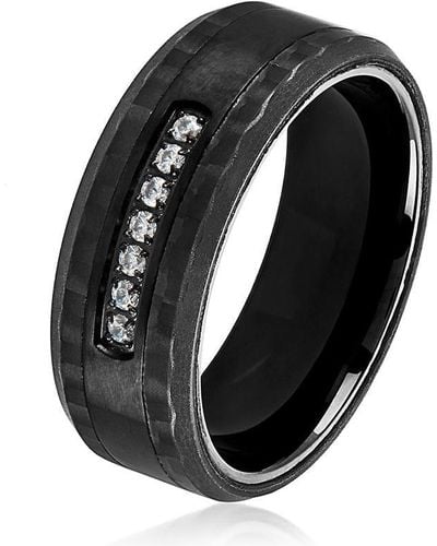 Crucible Jewelry Crucible Los Angeles Plated Stainless Steel Carbon Fiber Semi Eternity Cubic Zirconia Ring - Black