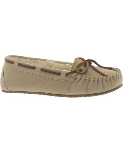 Minnetonka Lodge Trapper Suede Faux Fur Lined Moccasins - Natural