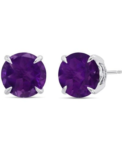 Nicole Miller Sterling Silver 9mm Round Cut Gemstone Stud Earrings - Purple