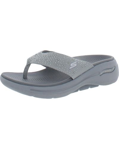 Skechers Go Walk Arch Fit Dazzle Shimmer Toe Post Thong Sandals - Gray