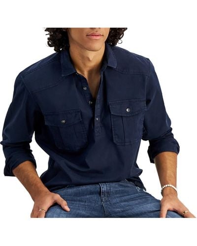 INC Popover Regular Fit Button-down Shirt - Blue