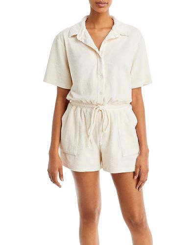 Monrow Belted Collared Romper - White