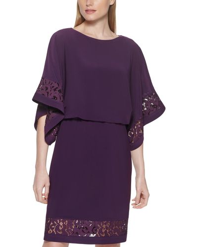 Jessica Howard Petites Blouson Lace-trim Sheath Dress - Purple
