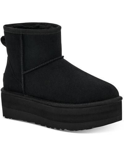 UGG Classic Mini Platform Suede Round Toe Ankle Boots - Black