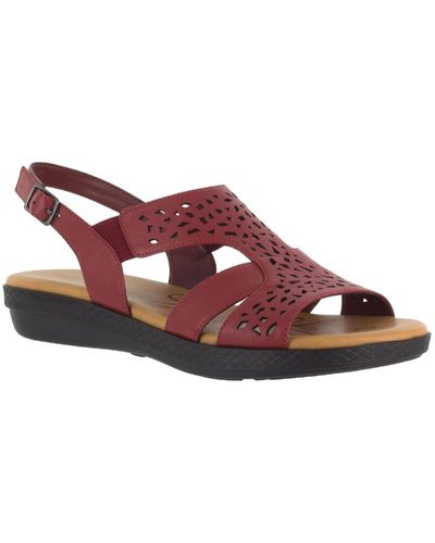 Easy Street Faux Leather Laser Cut Slingback Sandals - Red