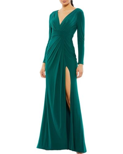 Ieena for Mac Duggal Faux Wrap Long Wrap Dress - Green