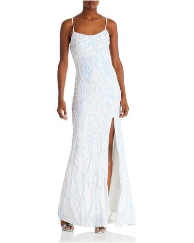 Aqua Sequined Long Evening Dress - White