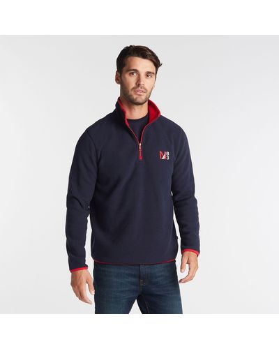 Nautica Big & Tall Quarter Zip Nautex Fleece Pullover - Blue