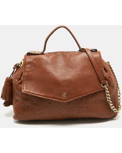 Carolina Herrera Leather Minuetto Top Handle Bag - Brown