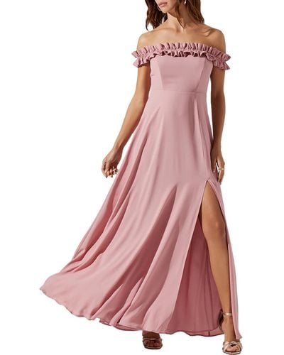 Astr Venetia Off-the-shoulder Long Maxi Dress - Pink
