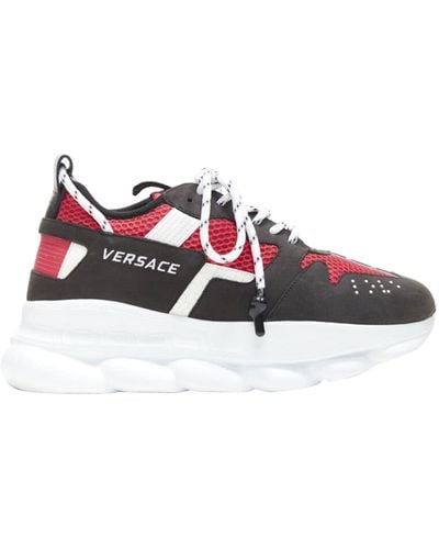 Versace New Chain Reaction Black Red Suede Low Top Chunky Sneaker