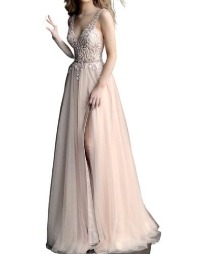 Jovani Long Sleeveless Prom Dress - Natural