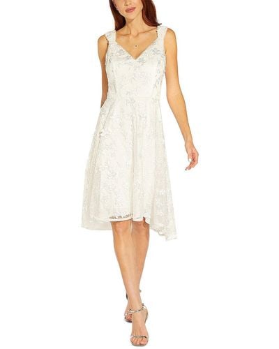 Adrianna Papell Plus Lace Knee-length Cocktail And Party Dress - White