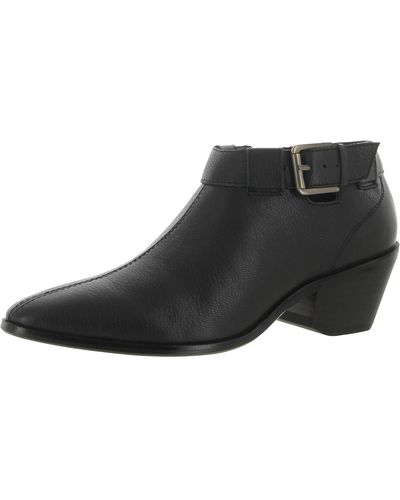 Nina Wheeler Leather Stacked Heel Ankle Boots - Black