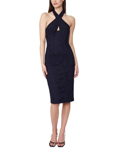 Bardot Riviera Lace Halter Cocktail And Party Dress - Blue