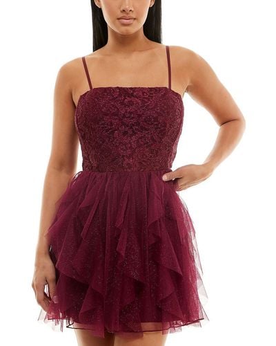 Speechless Juniors Lace Mesh Cocktail And Party Dress - Red