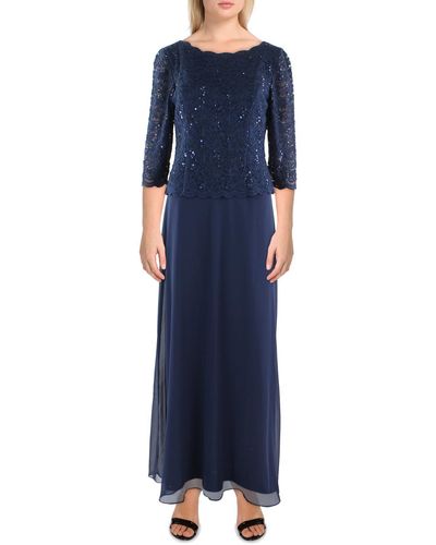 Alex Evenings Sequined Lace Overlay Mother Of The Bride Dress - Blue