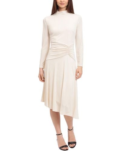 Maggy London Ruched Mock Neck Midi Dress - Natural