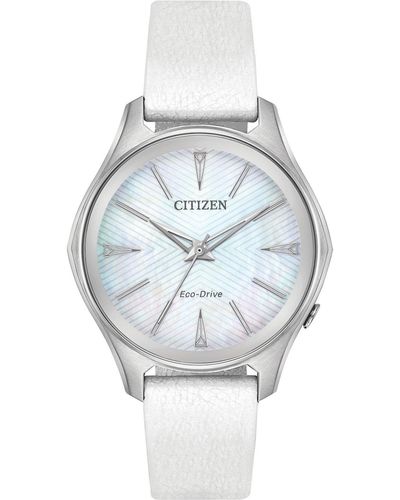 Citizen 34mm White Solar Powered Quartz Eco-drive Watch Em0590-03d - Metallic