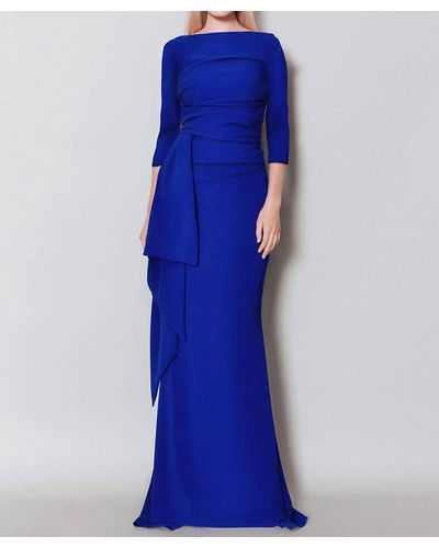 Talbot Runhof Stretch Triacetate 3/4 Sleeve Gown - Blue