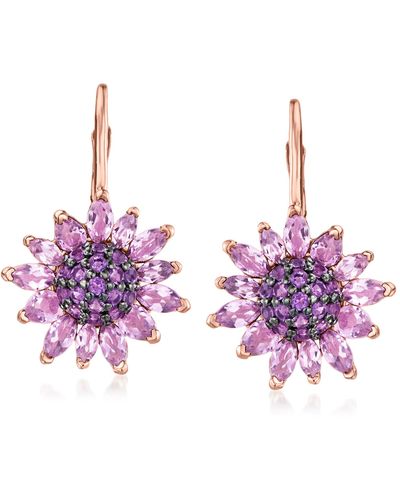 Ross-Simons Amethyst Flower Drop Earrings - Purple