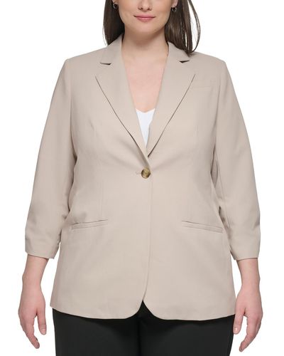 Calvin Klein Plus Woven Scunched One-button Blazer - Natural
