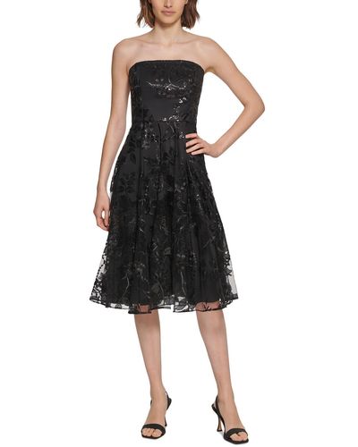 Calvin Klein Embroidered Midi Cocktail And Party Dress - Black