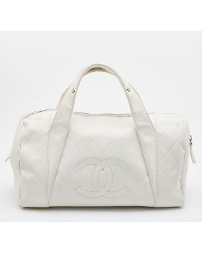 Chanel Offdouble Quilt Leather Bowler Bag - White