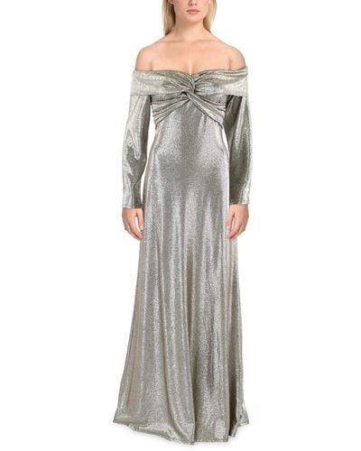 Lauren by Ralph Lauren Metallic Off-the-shoulder Evening Dress - Gray