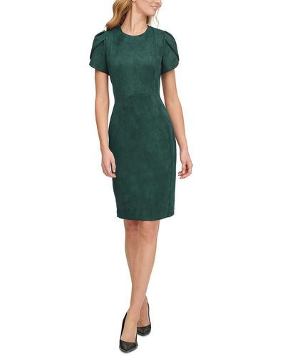Calvin Klein Faux Suede Short Sheath Dress - Green