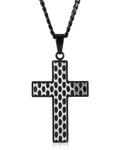Crucible Jewelry Crucible Textured Two Tone Stainless Steel Cross Pendant - Metallic