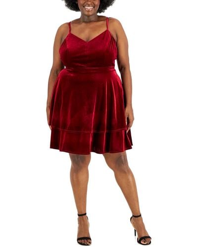 B Darlin Plus Lace Back Velvet Cocktail And Party Dress - Red